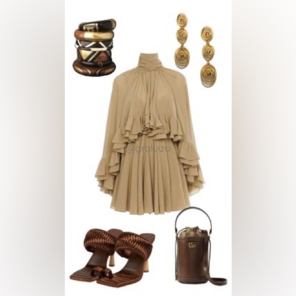 Elegant Tan Ruffle Dress
